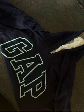GAP Navy Hoodie with Mint Logo and Sherpa Hood